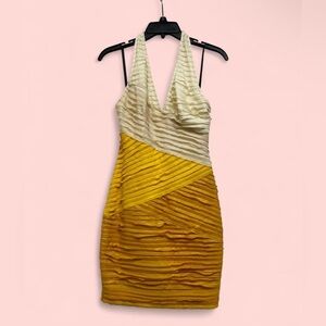 bebe Yellow and Cream Backless Dress